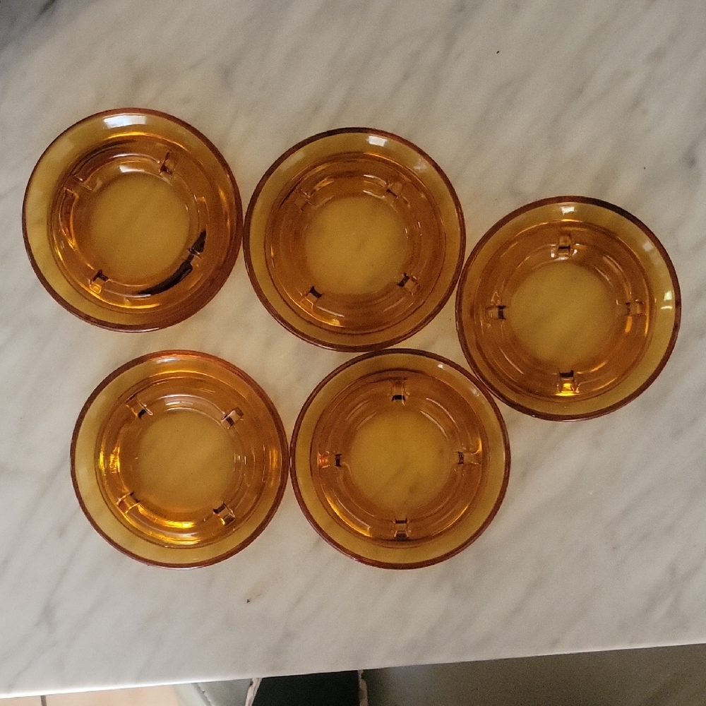 Set of Amber Glass Ashtrays Vintage Made In Canada Stackable